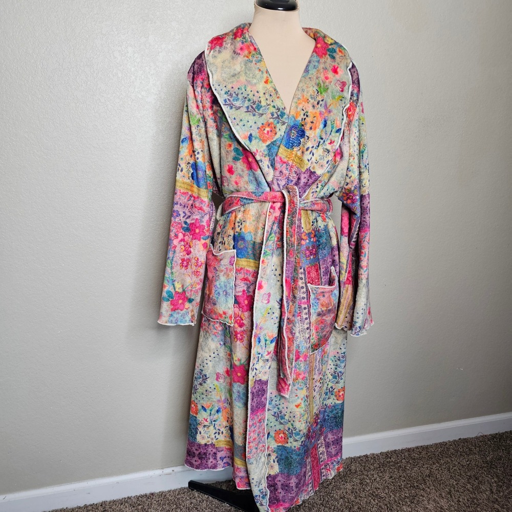 Natural Life Floral Patchwork Cozy Fleece Robe Womens Large Multi Color - Picture 2 of 8